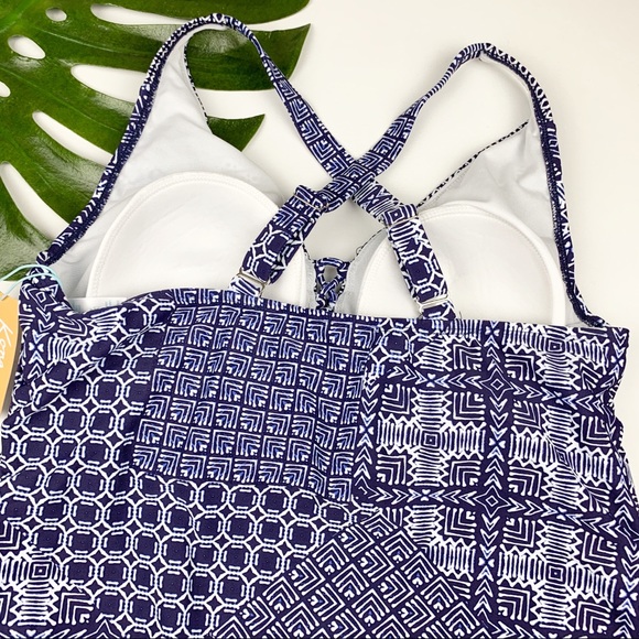 New Kona Sol Navy Geometric Swimsuit 26W - Picture 5 of 8